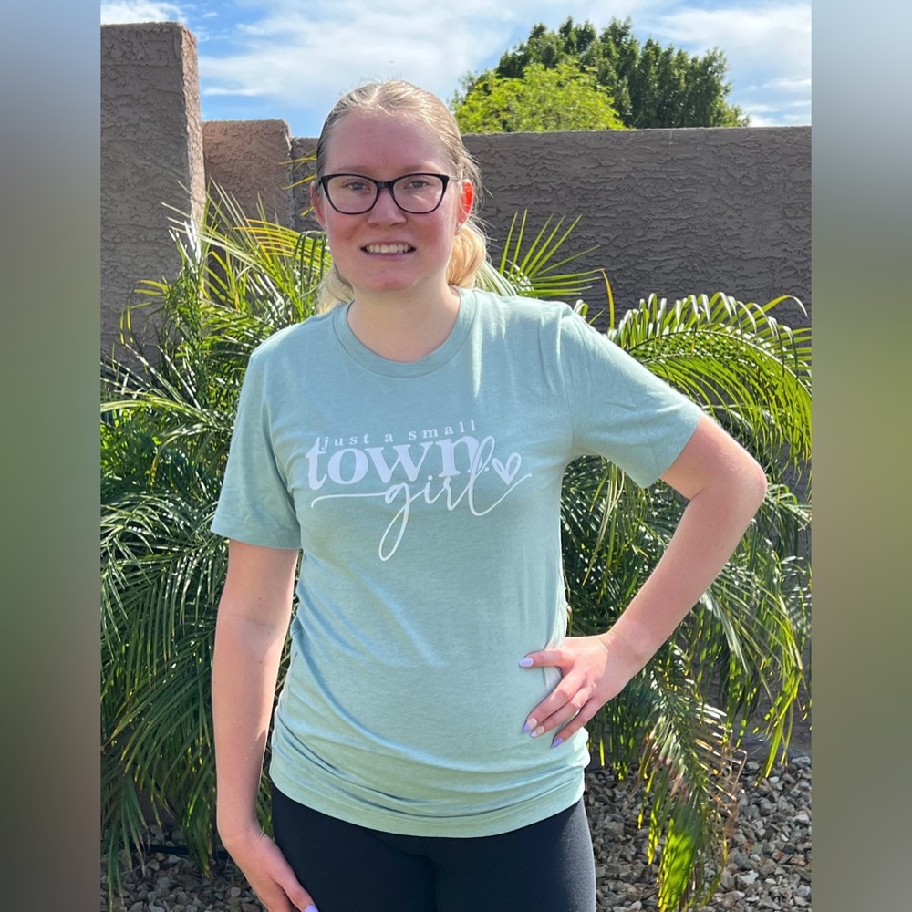 Just a Small Town Girl Tee- Heather Prism Dusty Blue
